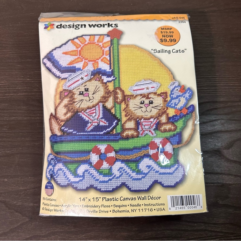 Design Works Plastic Canvas Kit Sailing Cats 14” x 15” Wall Decor JAS-046 USA